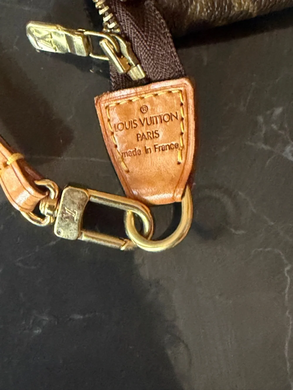 Louis Vuitton Monogram Canvas Mini Pochette with Tan Strap - Picture 11 of 12